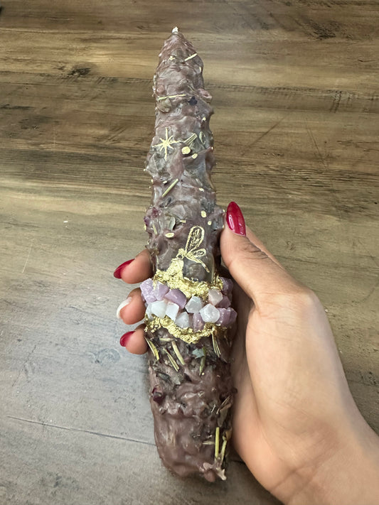 Vela artesanal intencionada con naturaleza muerta